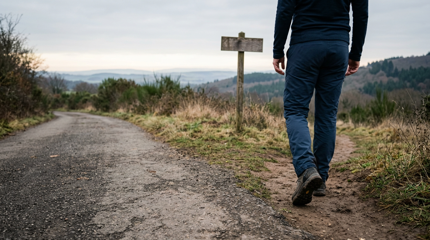 Person resolutely stepping forward, symbolizing leaving a current situation for a new destination.