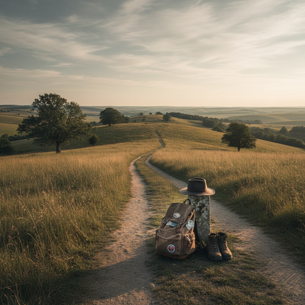 Traveler walking through a forest path.