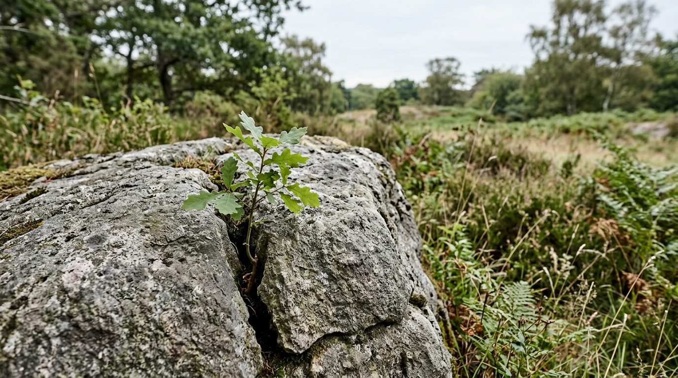 Adventitious: The unexpected growth of a plant from a seed or bud in an unusual location.