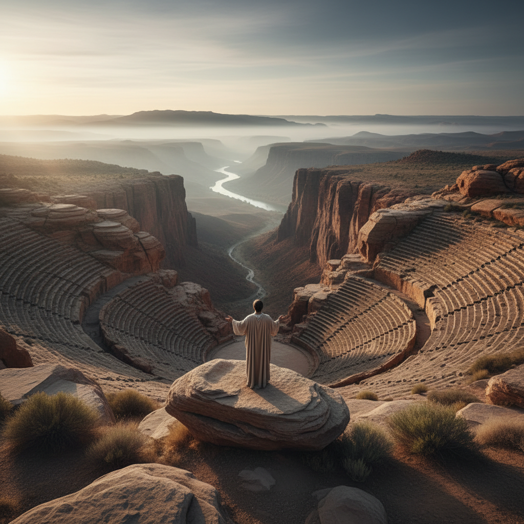 Confident speaker addressing a crowd.