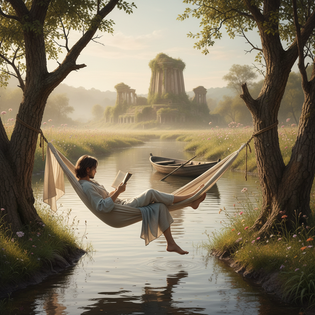 Man with carefree attitude, literary and artistic themes.