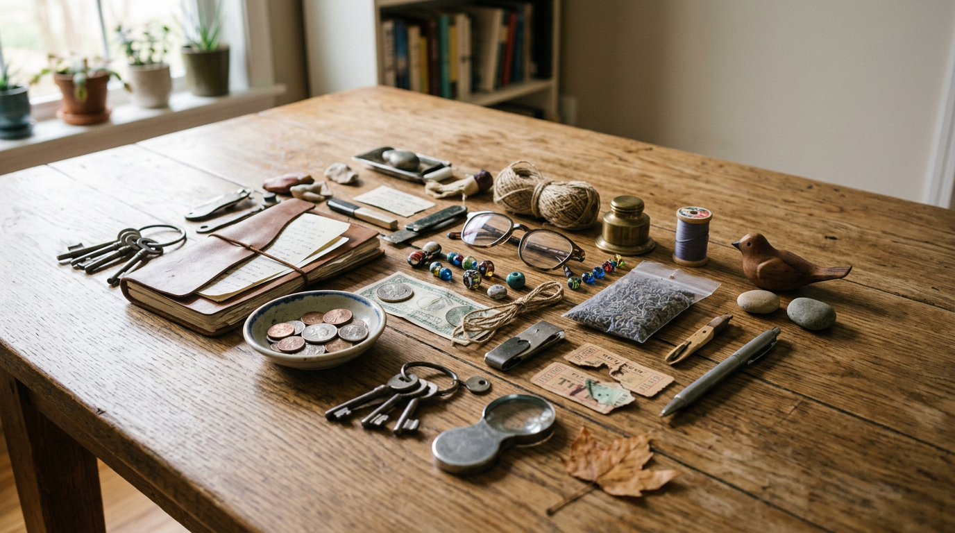 Variety of objects and elements, showcasing an eclectic collection of miscellany.