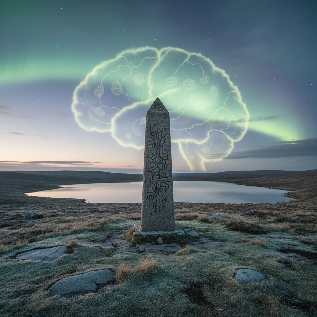 Noetic: A graphic of a brain with radiating waves signifying intellect and consciousness.