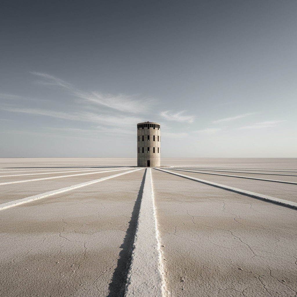 A circular prison with a central guard tower for surveillance.