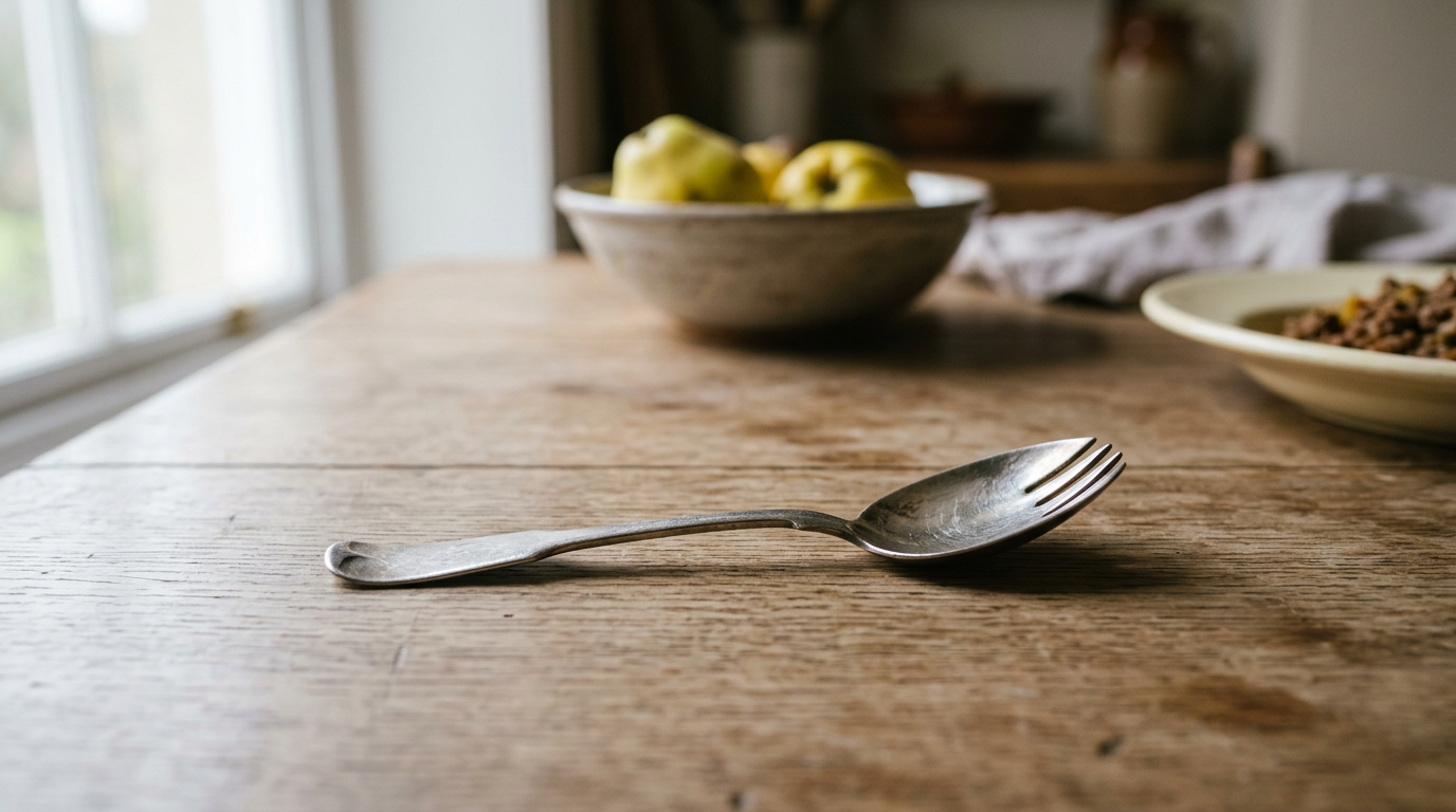 Runcible Runcible spoon with a scoopful of food.