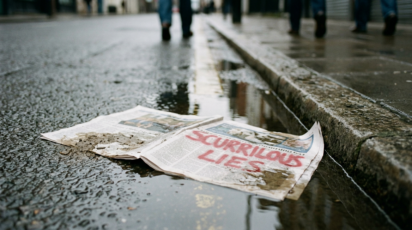 Scurrilous: The word 'scurrilous' means making or spreading scandalous claims about someone with the intention of damaging their reputation.