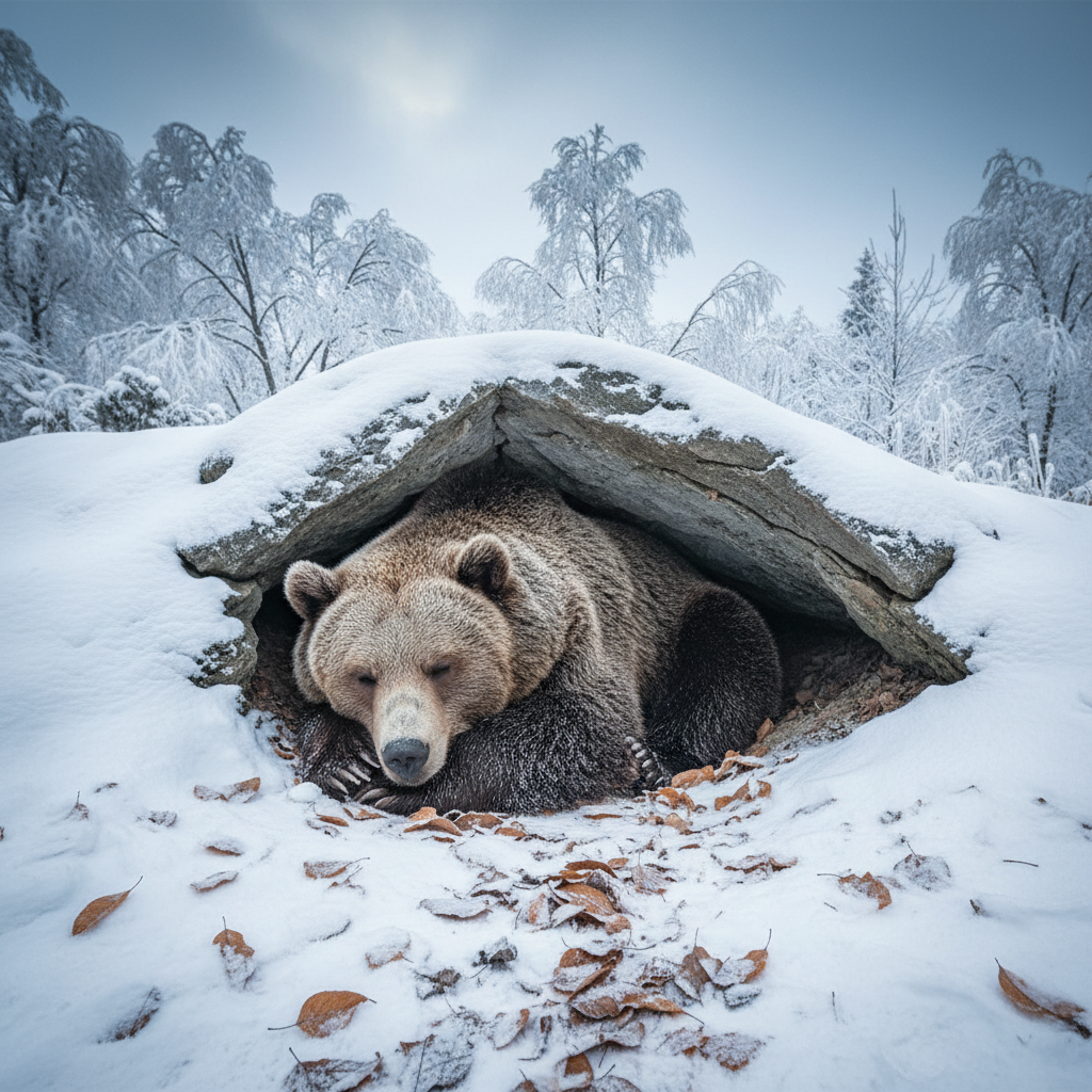 Animal in torpor, conserving energy during cold weather.