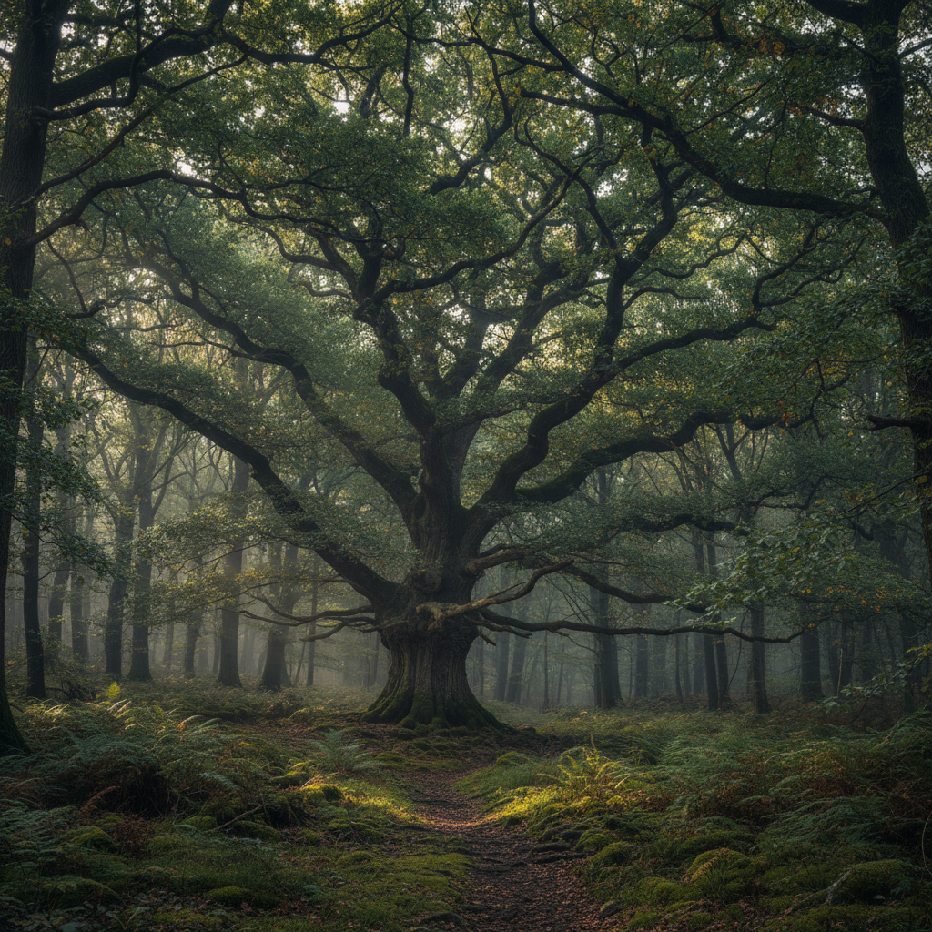 Shady trees in a dense forest